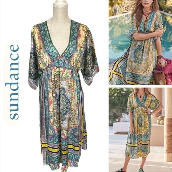 SUNDANCE BELLA VERONA FLOWY MIDI DRESS SIZE LARGE - Picture 1 of 9